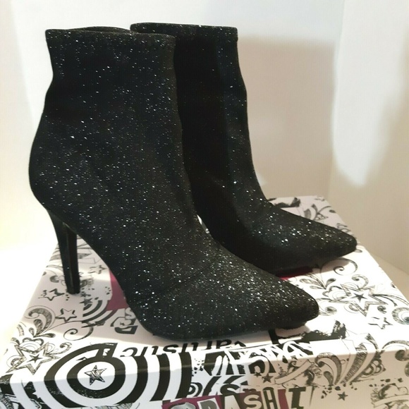 Womens  Black Sparkly Fashion Ankle Boots Heels - Picture 6 of 6